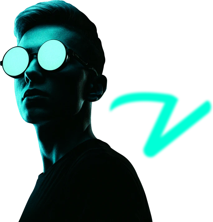 Pessoa com óculos teal